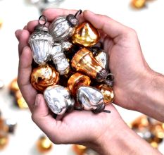 25 Pieces Amber and Silver Ornaments For Tree Decoration - Glass Christmas Ornaments